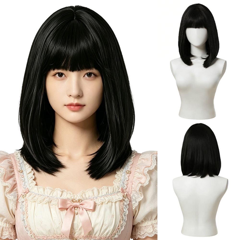 Hair Care High End - Peruca Bob Preta Natural com Franja